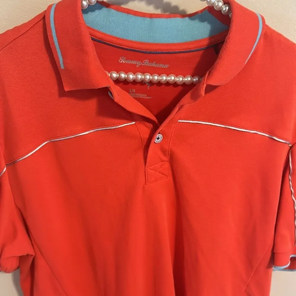 Tommy Bahama Reddish Orange Polo Shirt. Size Large